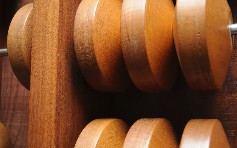 Close-up of wooden abacus beads