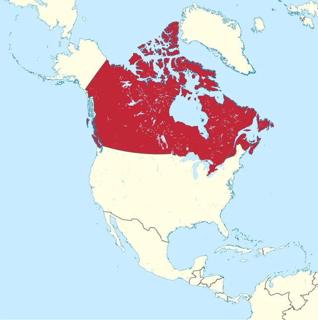 Map of North America with a huge northern country highlighted in red