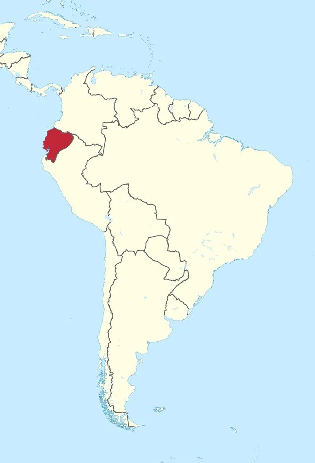 Map of South America with a small country on the north-west Pacific coast highlighted in red