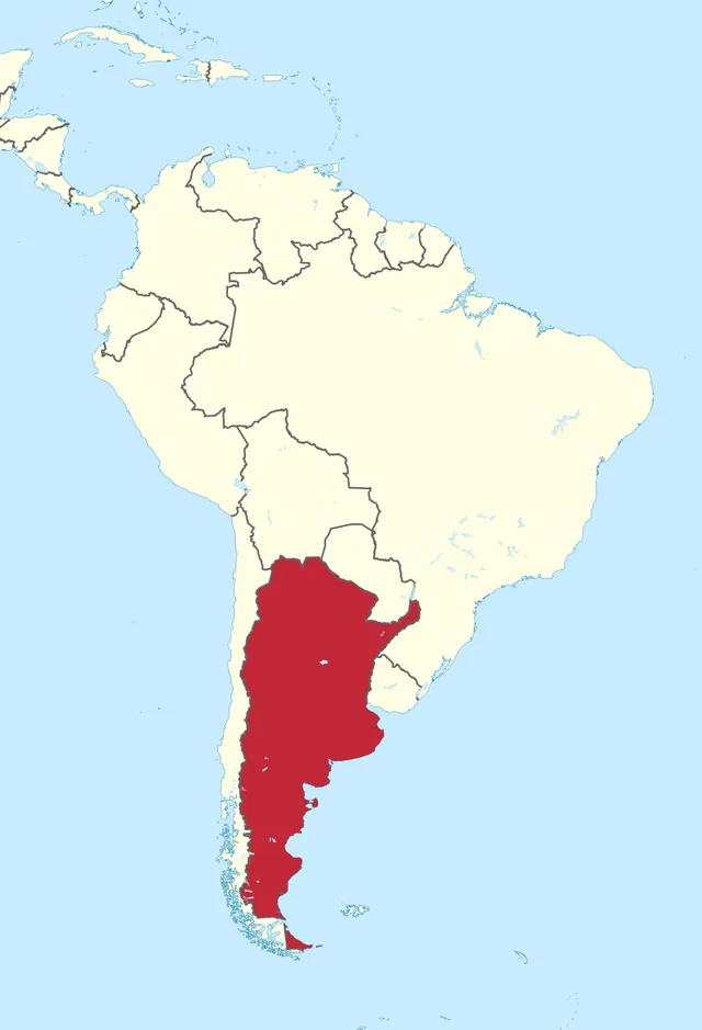 Map of South America with a large southern country on the Atlantic side highlighted in red