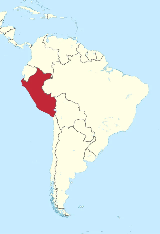 Map of South America with a country on the central Pacific coast highlighted in red