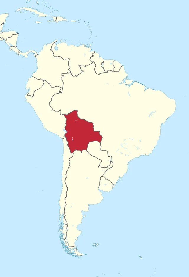 Map of South America with a landlocked central-western country highlighted in red