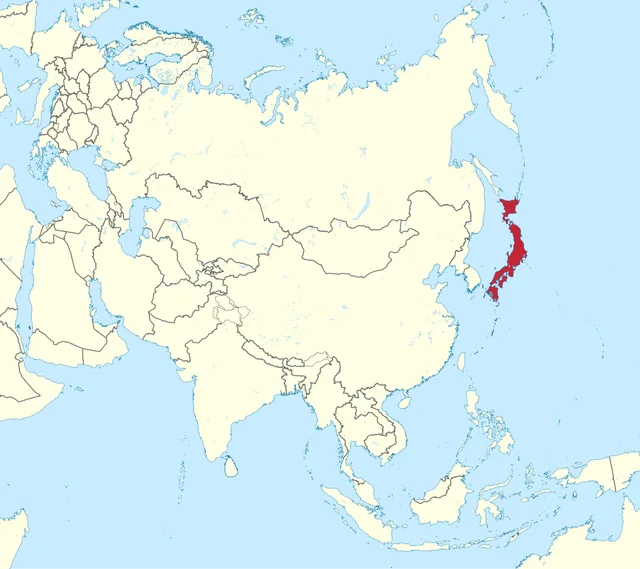 Map of Asia with an island chain off the east coast highlighted in red
