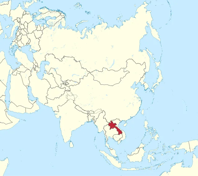 Map of Asia with a narrow, landlocked South-East Asian country highlighted in red