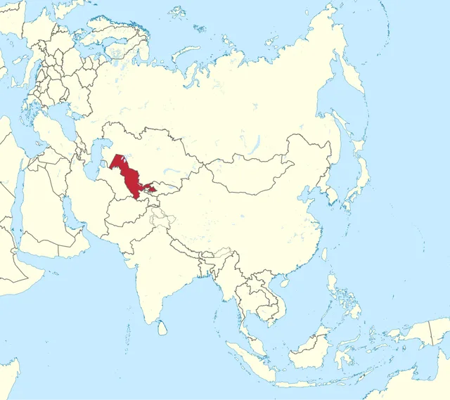 Map of Asia with a Central Asian country south of a very large neighbour highlighted in red