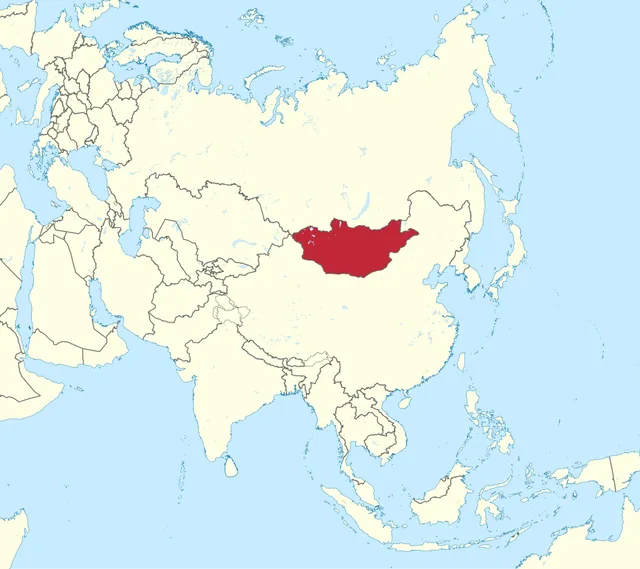Map of Asia with a large landlocked country between two giants highlighted in red