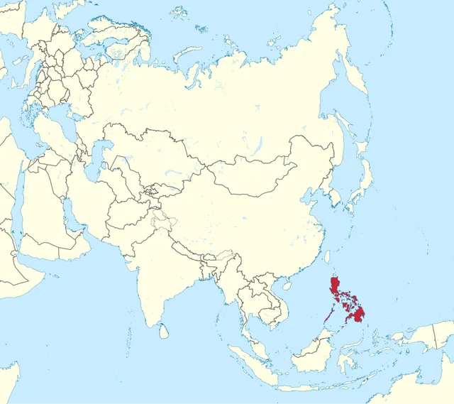 Map of Asia with a group of islands east of the South China Sea highlighted in red