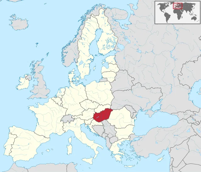 Map of the European Union with a landlocked country in the Danube basin highlighted in red