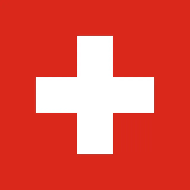 Square red flag with a white cross in the centre