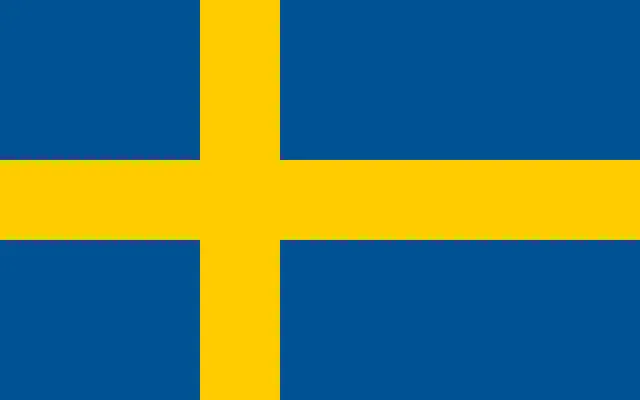 Blue flag with a yellow cross shifted toward the left side