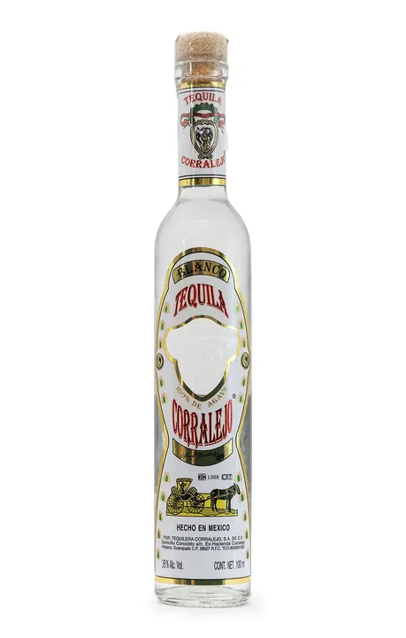 A small bottle of clear spirit.