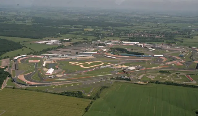 An aerial view of a race circuit built on a former airfield.