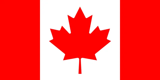 Flag with red bands at each side and a red leaf on a white centre square