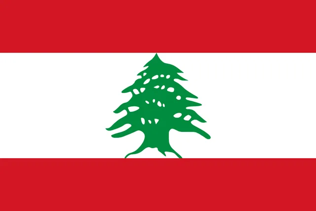 Flag with red top and bottom stripes and a green tree on a wide white band