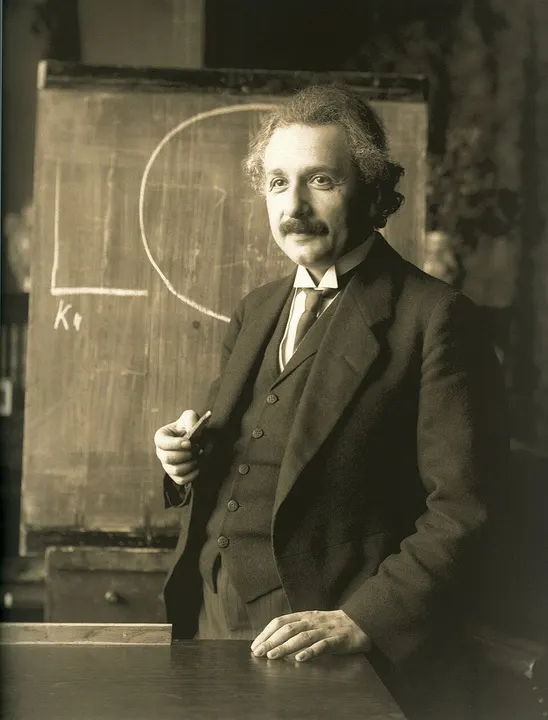 A portrait of an older man with wild white hair and a moustache.