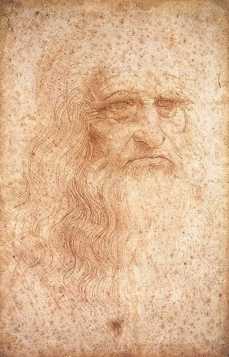 A red-chalk drawing of an elderly man with long hair and a beard.