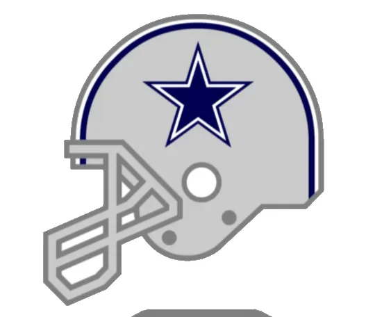 A drawing of a silver football helmet with a logo on the side.