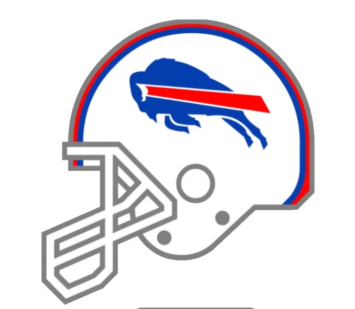 A drawing of a white football helmet with a logo on the side.
