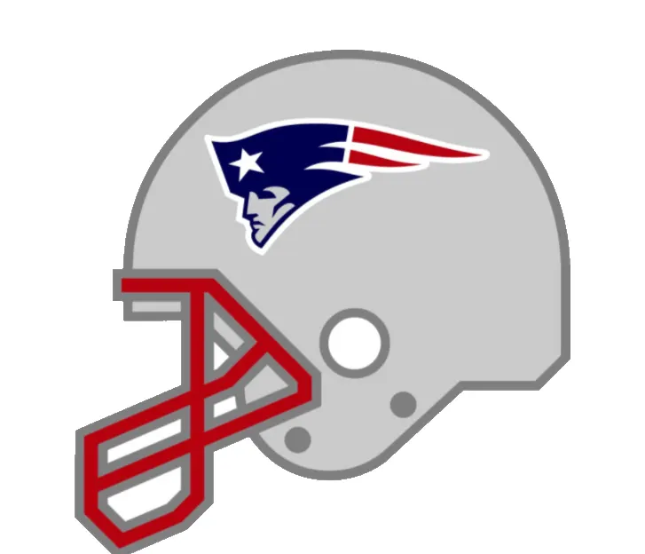 A drawing of a silver football helmet with a logo on the side.