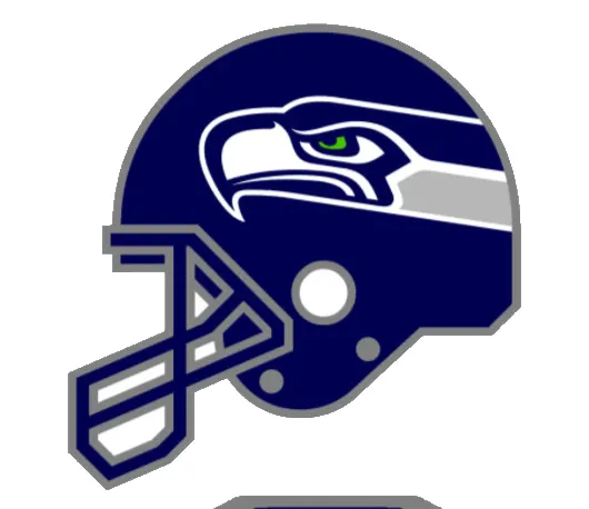 A drawing of a navy football helmet with a logo on the side.