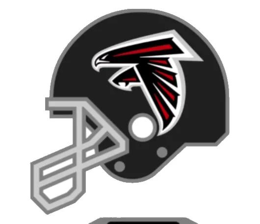 A drawing of a black football helmet with a logo on the side.