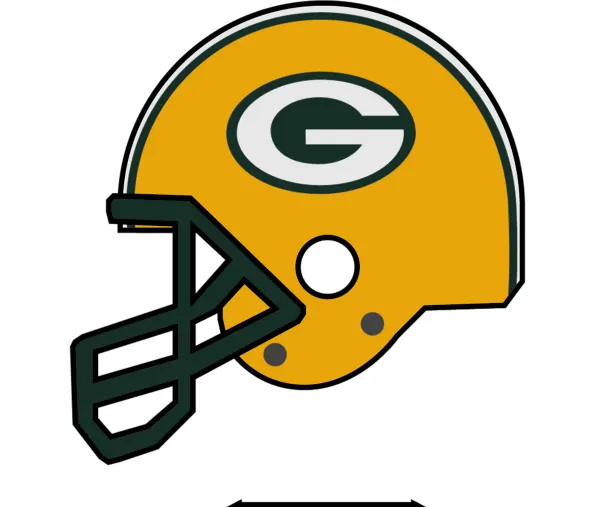 A drawing of a gold football helmet with a logo on the side.