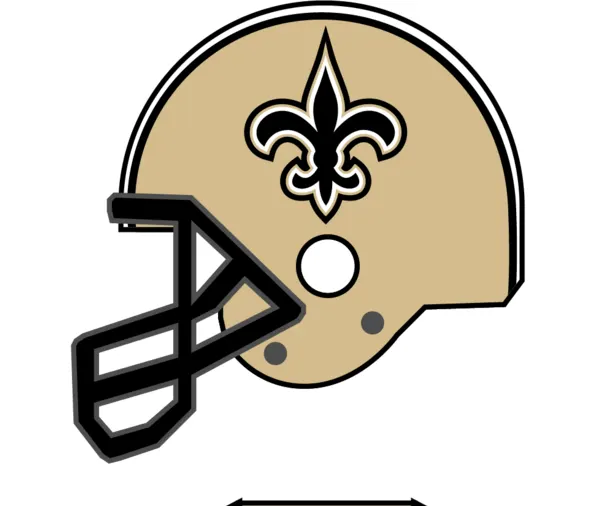 A drawing of a gold football helmet with a logo on the side.