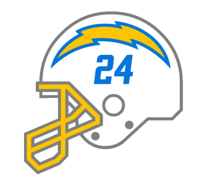 A drawing of a white football helmet with a logo on the side.