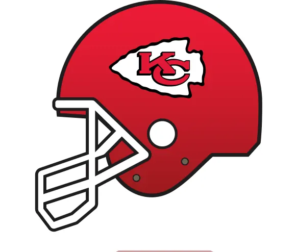 A drawing of a red football helmet with a logo on the side.