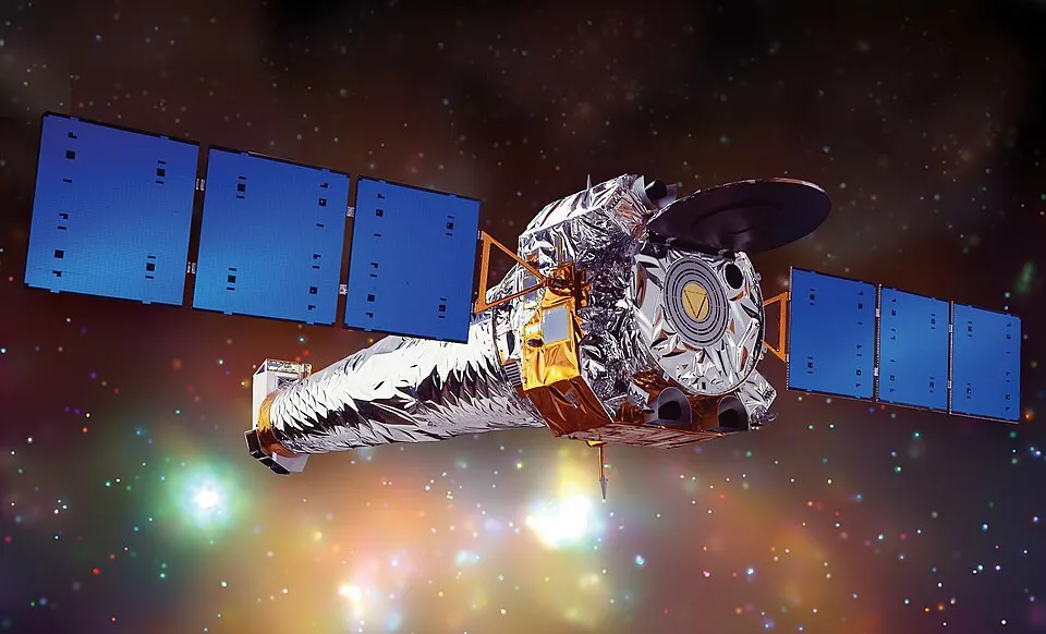 A large space telescope floating above the Earth, named after this physicist.