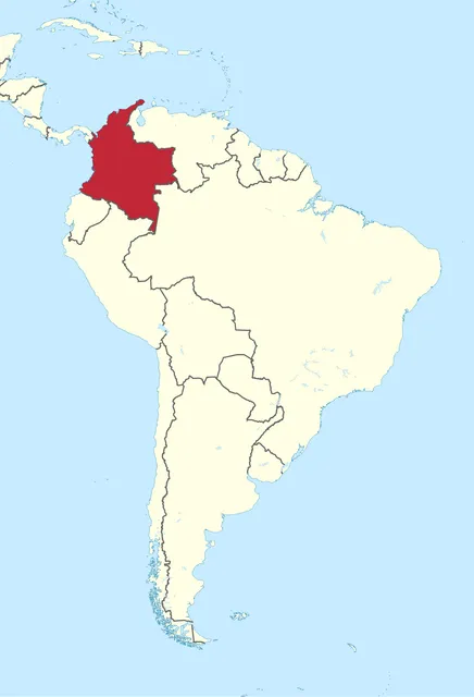 Map of South America with a country in the far north-west shaded red