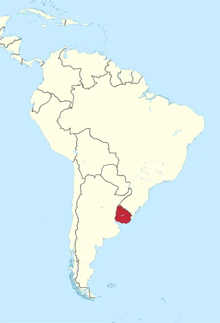 Map of South America with a small country on the south-east Atlantic coast shaded red