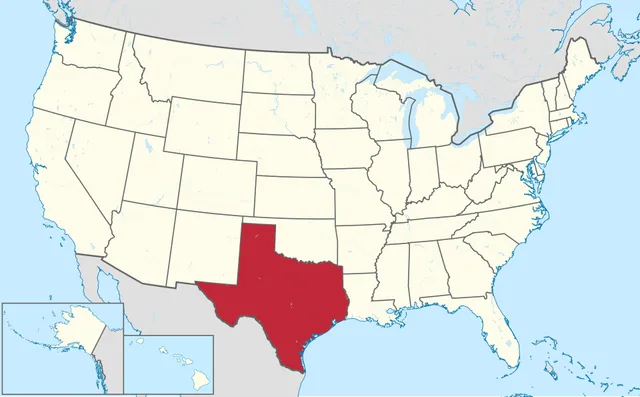 US map with a very large south-central state highlighted in red