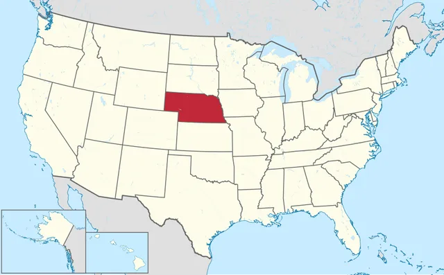 US map with a Great Plains state with a western panhandle highlighted in red