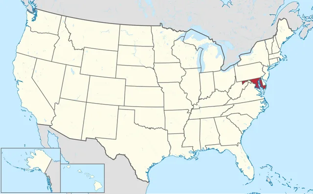 US map with a small irregular mid-Atlantic state highlighted in red