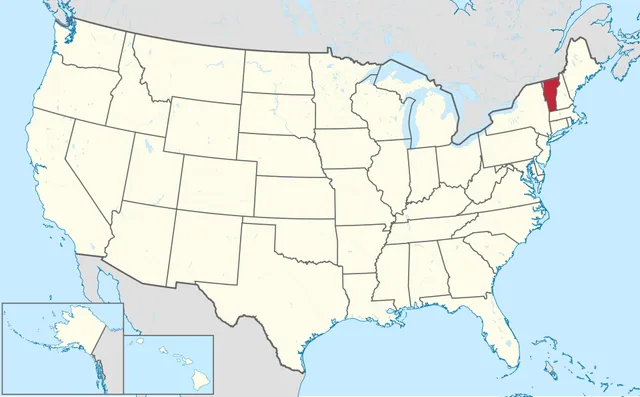 US map with a small north-eastern state on the Canadian border highlighted in red