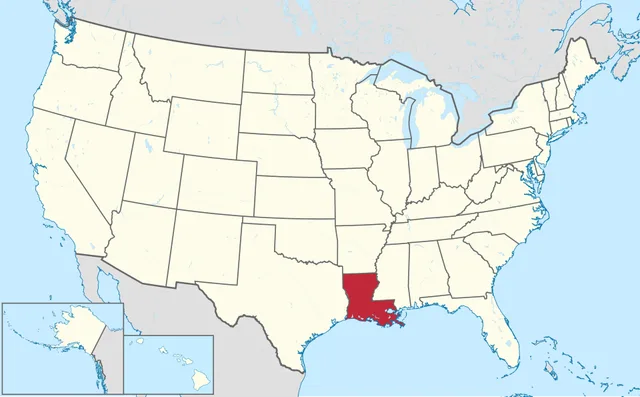 US map with a boot-shaped state on the Gulf coast highlighted in red
